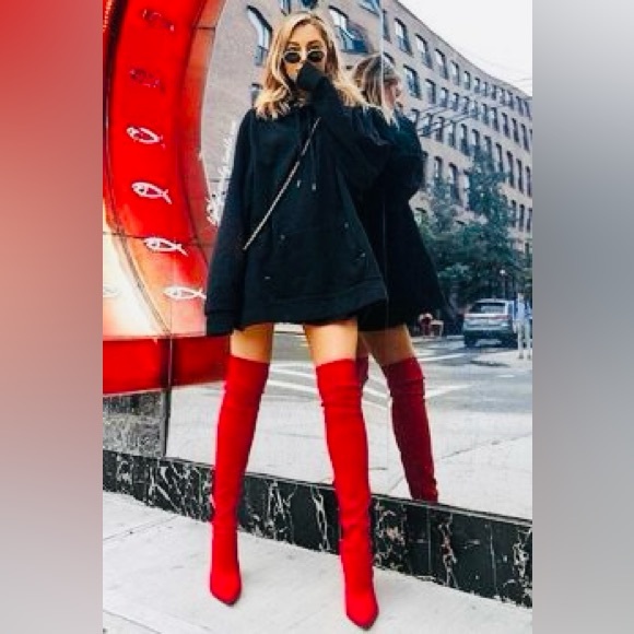 New!Tony Bianco DAHLIA
OVER THE KNEE LEATHER + FABRIC STRETCH BOOT
RED Size 8.5 - Picture 2 of 15